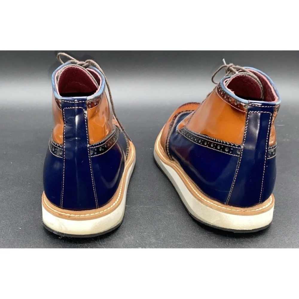 Brown-Navy Blue Wingtip‎ Derby Leather Dress Shoe Men's 42